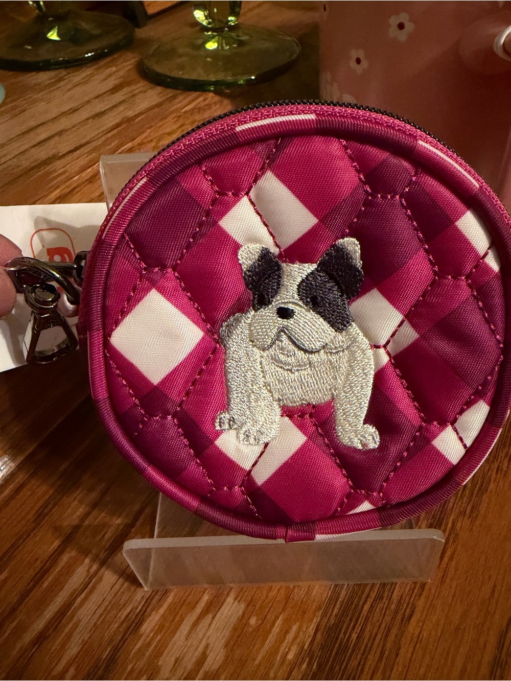 lug Quilted Pink Dog Coin Pouch/Bag Charm with Embroidered Bulldog NWT